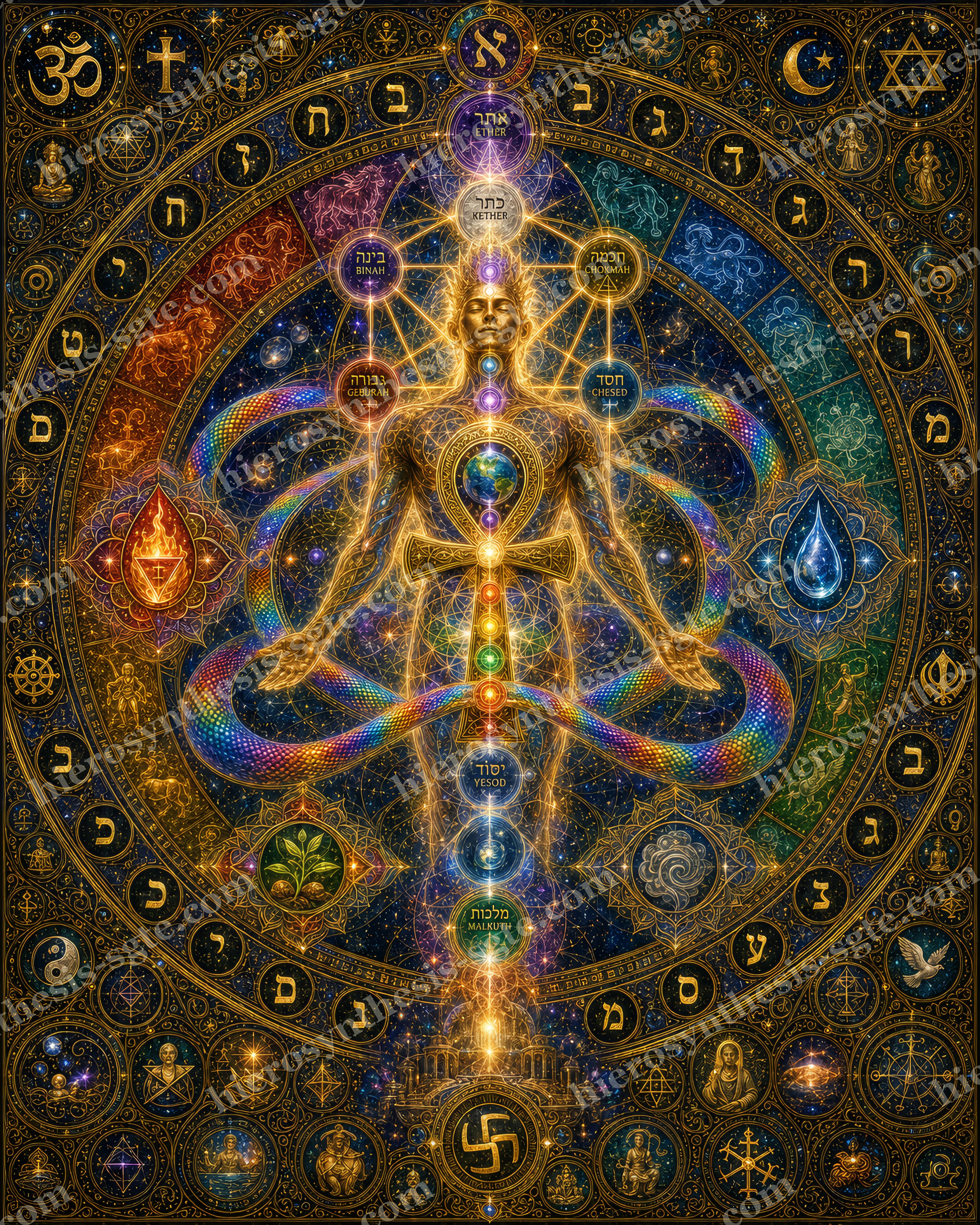 Golden Meditating Cosmic Mandala