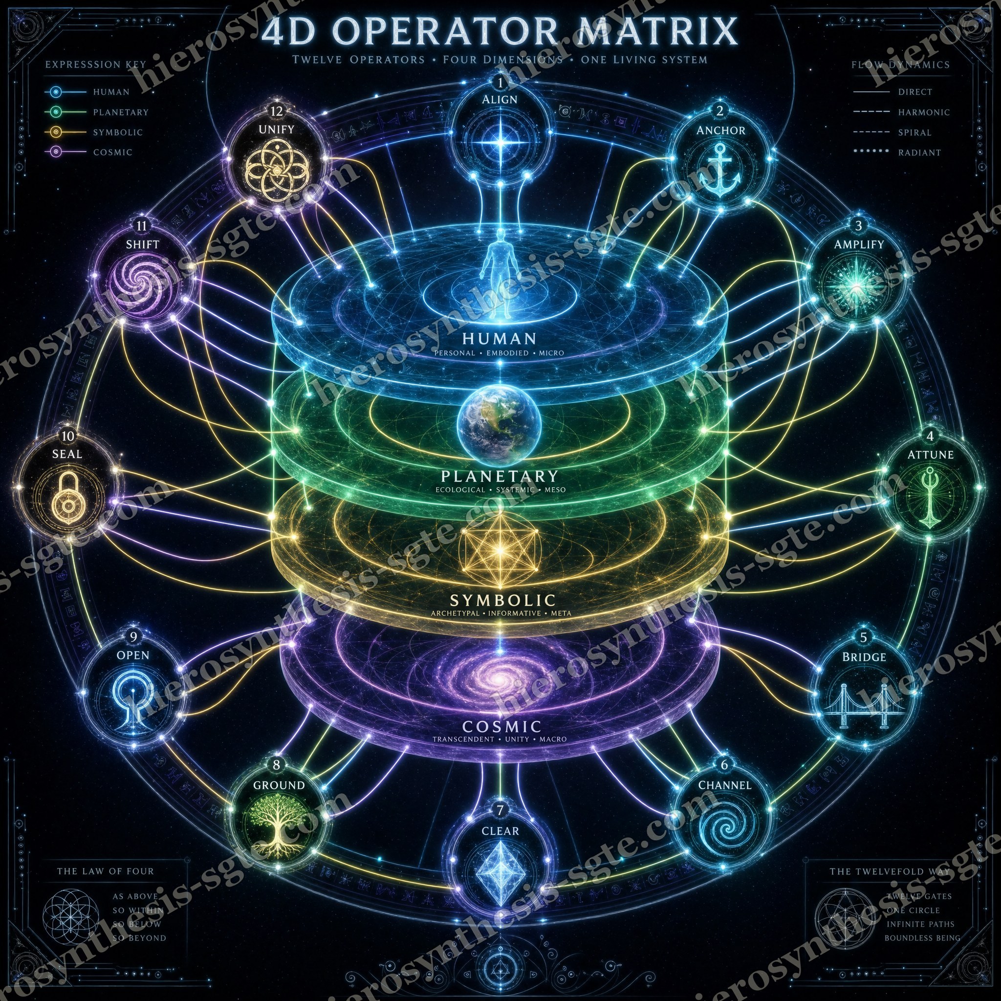 The Twelve Operators of the Fourfold Field