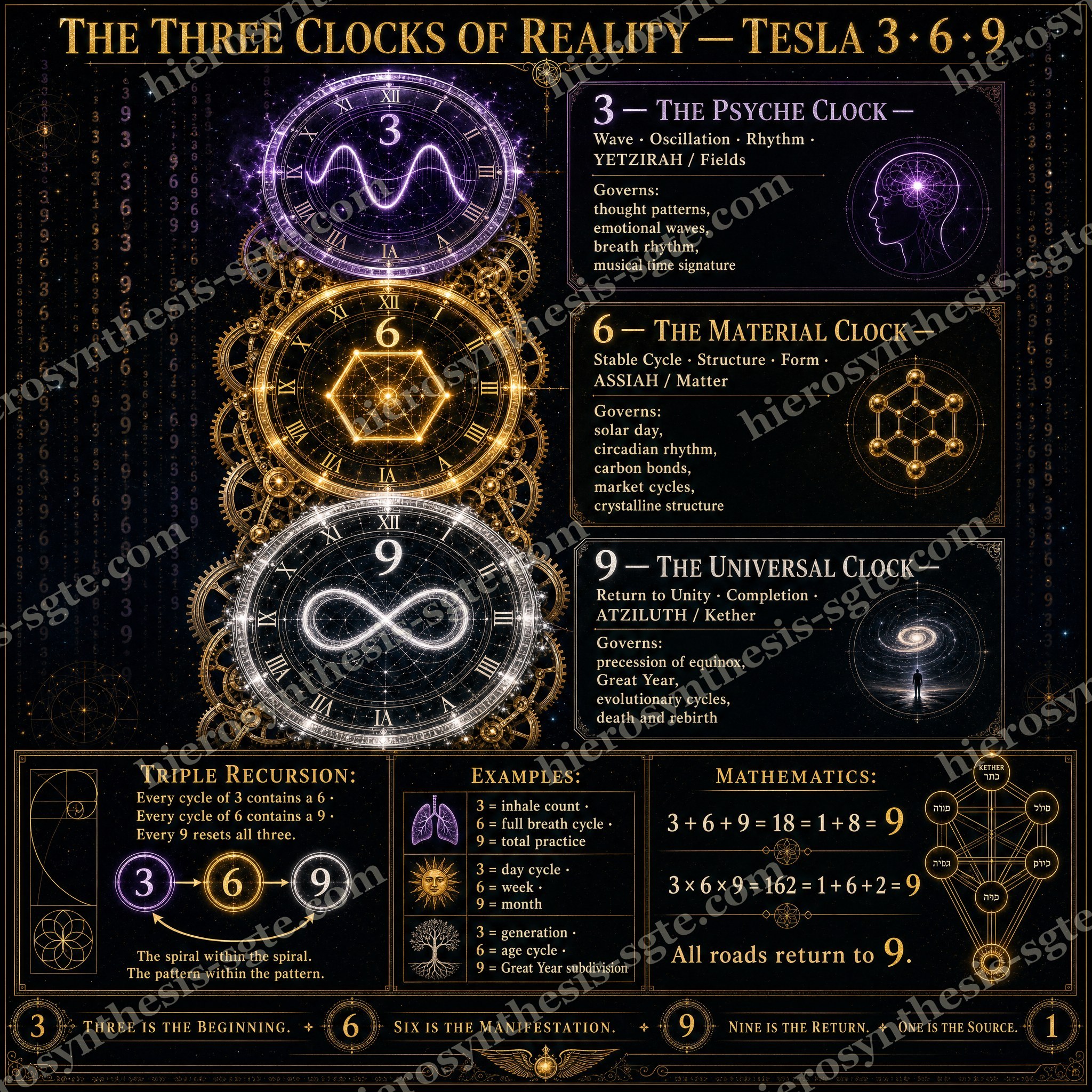 The Three Clocks of Reality — Tesla 3·6·9